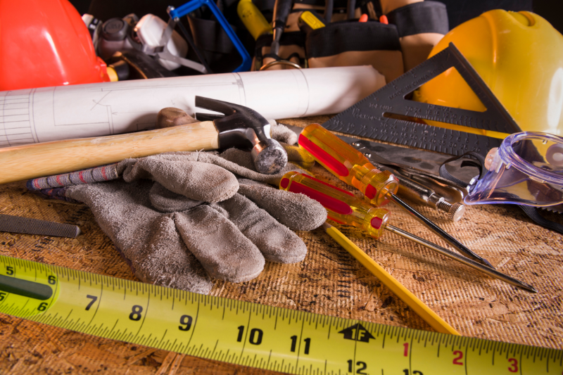 Tools arranged on a work bench